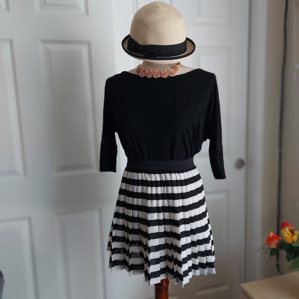 Pleated Black & White striped Skirt (firm price)